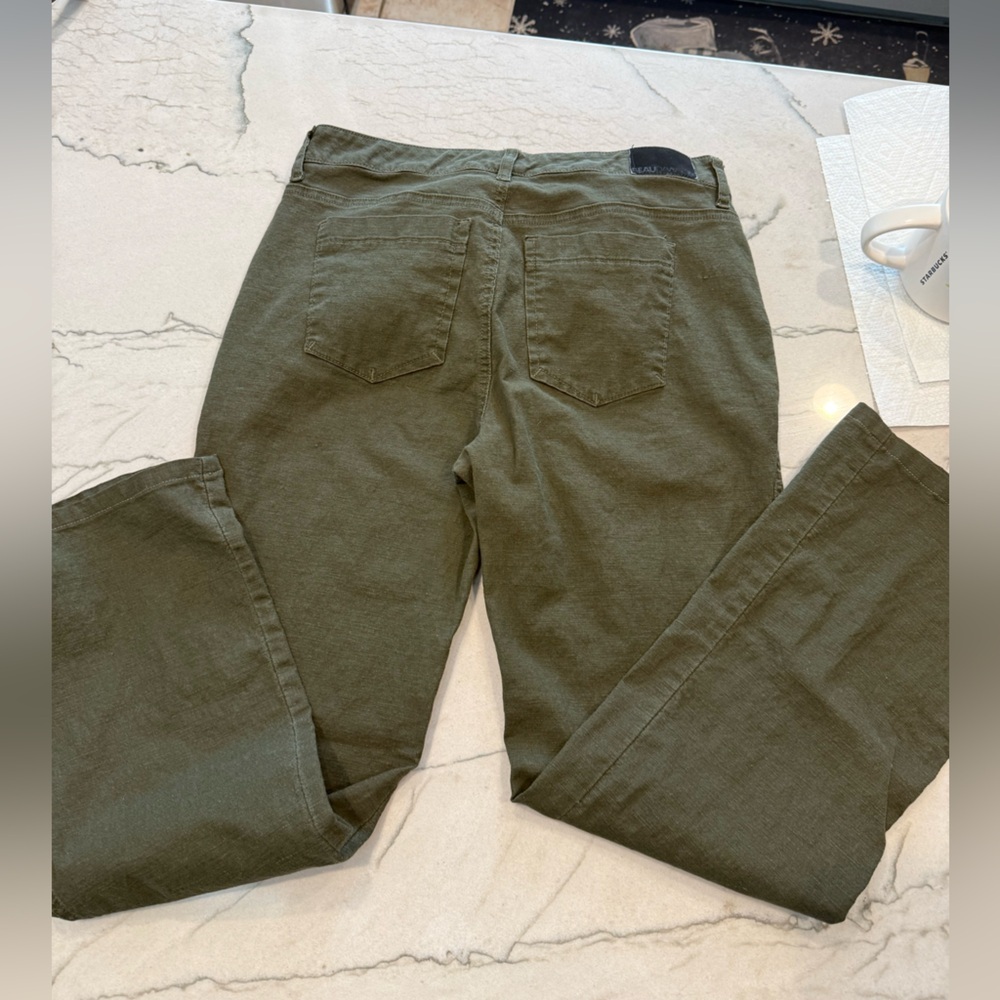 Beau Dawson Deep Olive Mid to High Rise Bootcut Lightweight Jeans - Picture 7 of 9